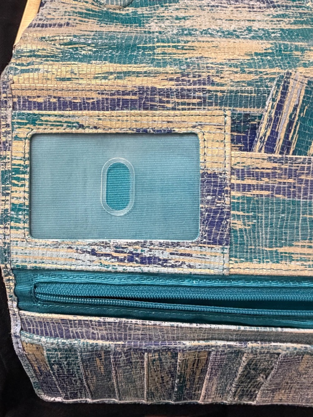 HOBO Rachel Tri-Fold Teal & Gold Textured Wallet - Picture 8 of 8